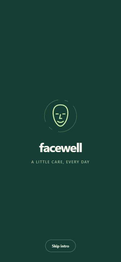 Facewell animated logo opening screen